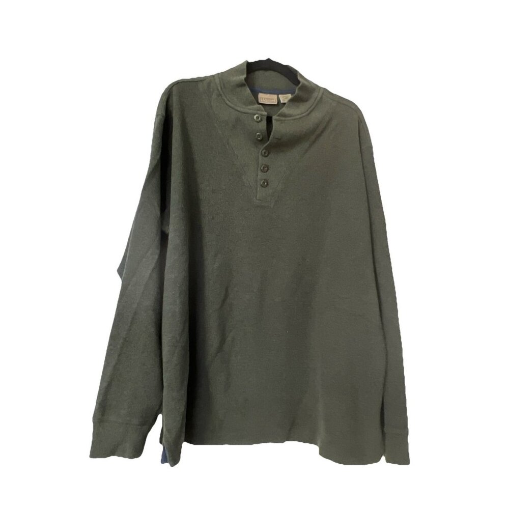 LL Bean Sweater Mens L Pullover Henley Chunky Waffle‎ Knit Green  VTG fisherman